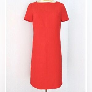 Tory Burch Red Poly Wool Stretch Shift Dress Patchwork Stitching Size 2